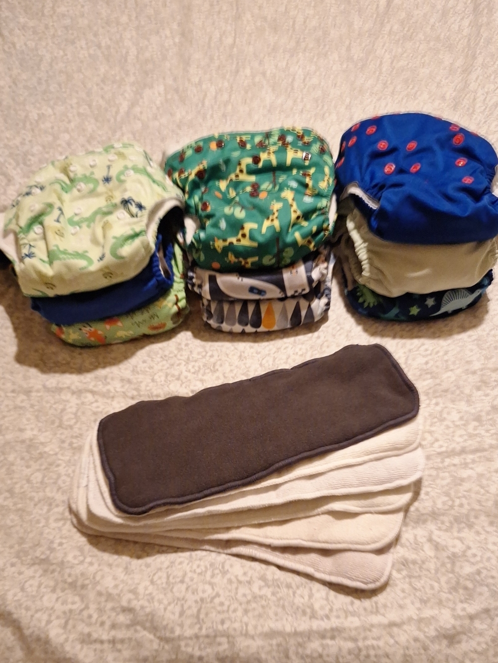 9 AIO Cloth Diaper Covers With Snaps And 15 Inserts